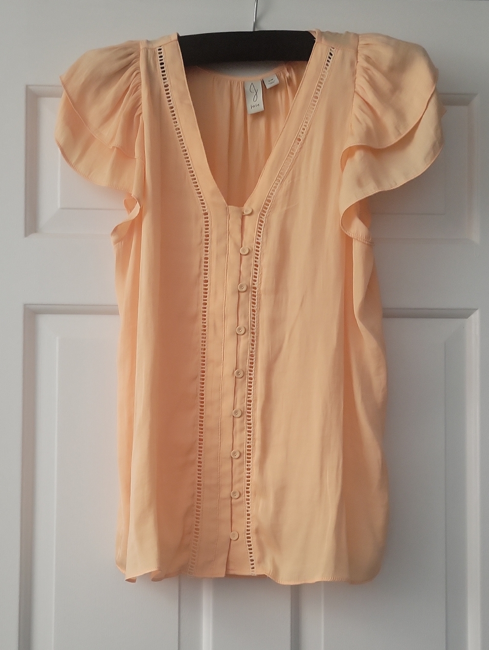 Joie Peach Button-Front Flutter Sleeve Blouse